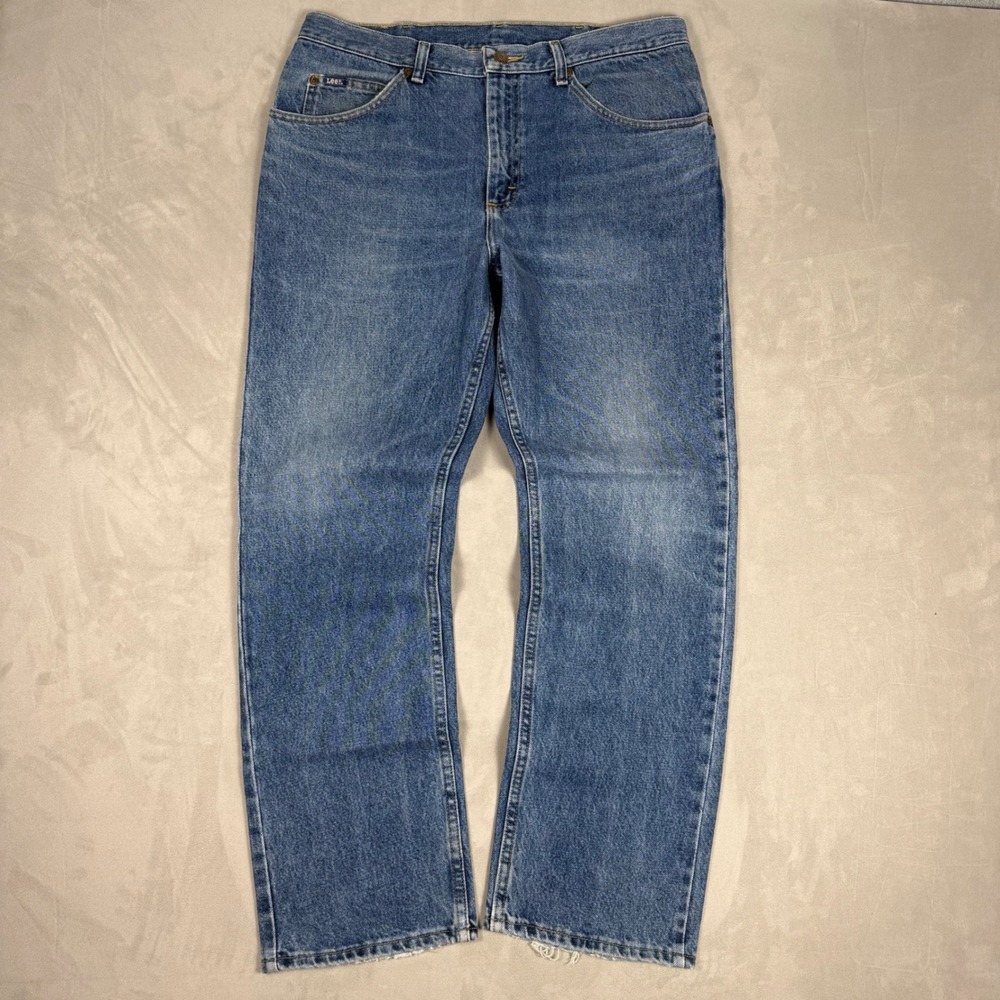 90s Mens Lee Straight Leg Medium Wash Denim Jeans 36x30
